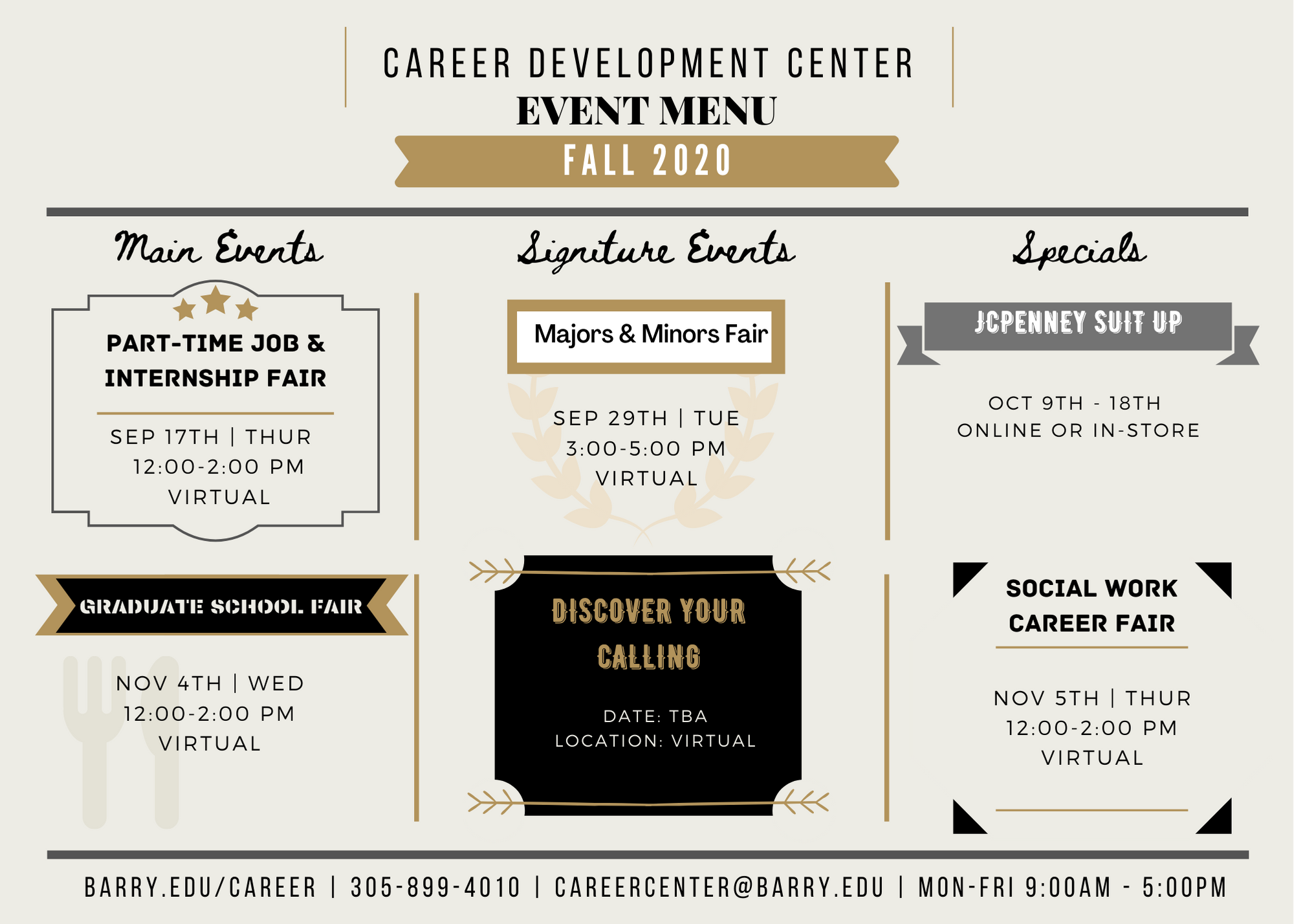 Career Development Center Fall 2020 Event Menu