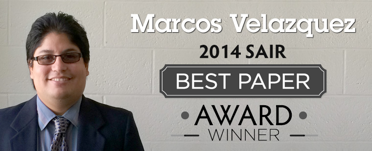 Marcos Velazquez wins the 2014 SAIR Best Paper Award