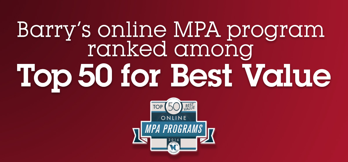 Barry's online MPA program ranked among Top 50 for Best Value