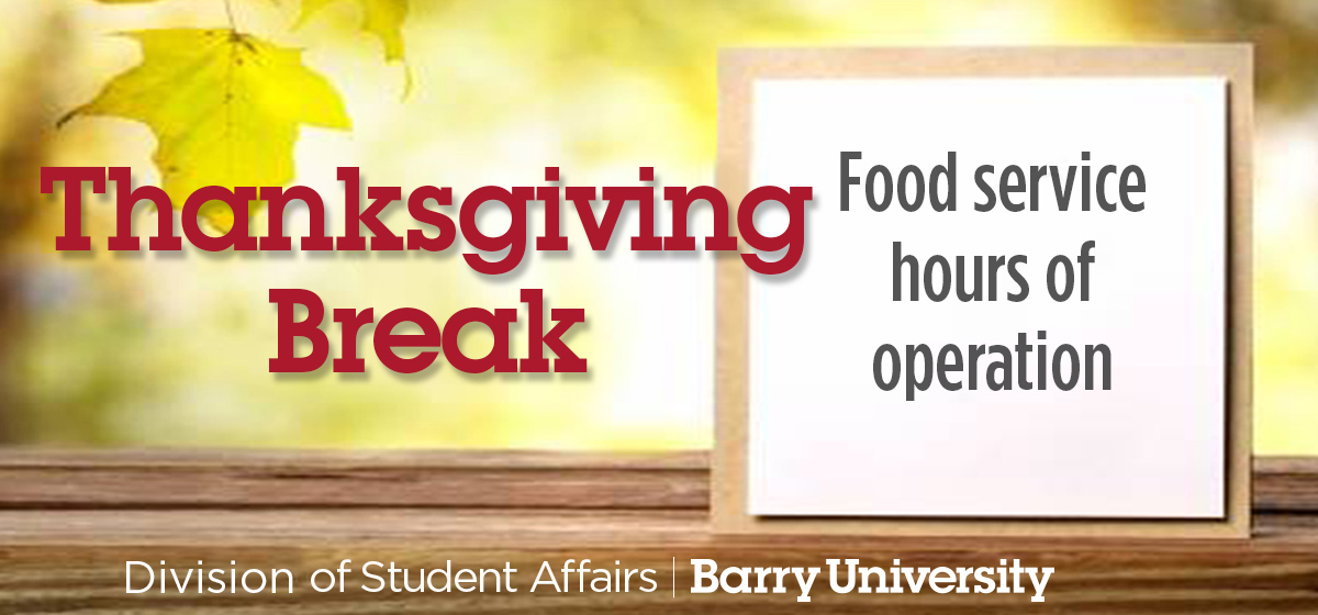 Food Service Thanksgiving Holiday Hours of Operation