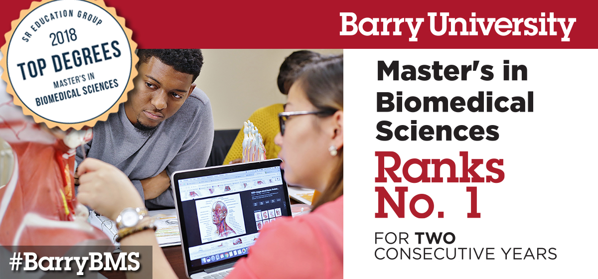 Barry University’s Master of Biomedical Sciences Program ranked No. 1 two years in a row