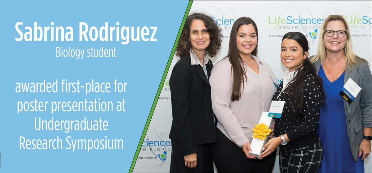 Biology student Sabrina Rodriguez awarded first-place for poster presentation at Undergraduate Research Symposium