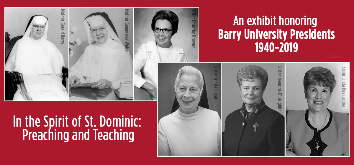 An exhibit honoring Barry University Presidents