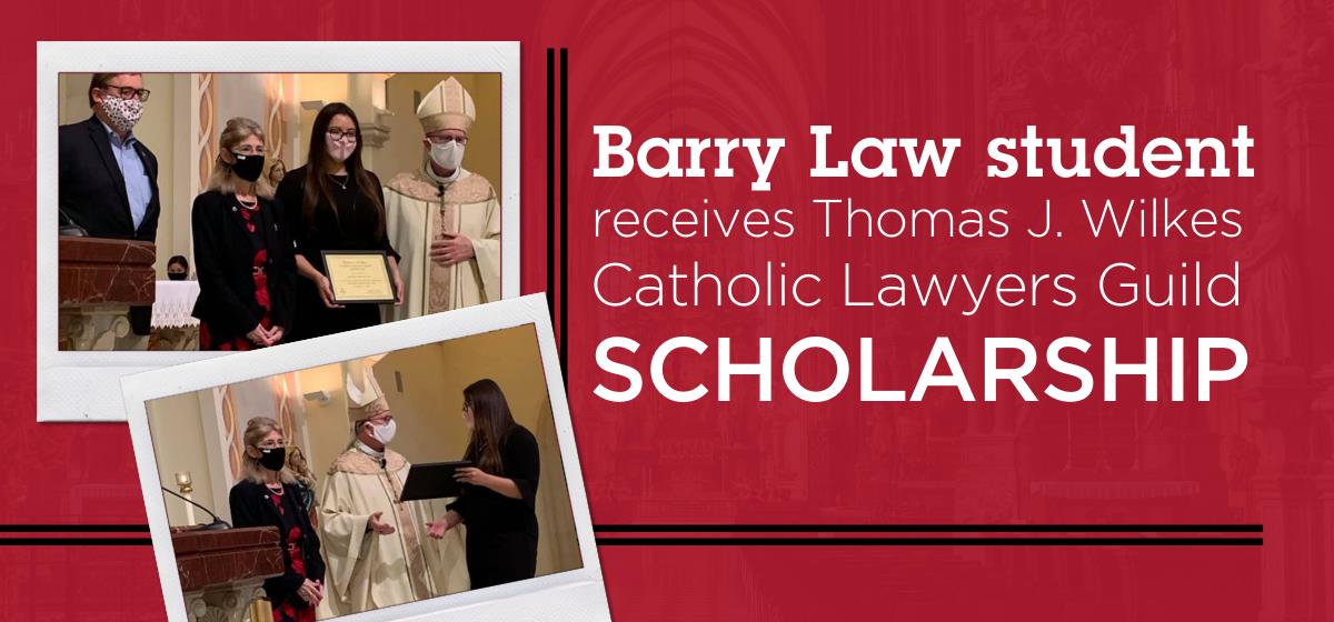Barry Law student mottar Thomas J. Wilkes Katolske Advokater Guild Of Central Florida Scholarship Award