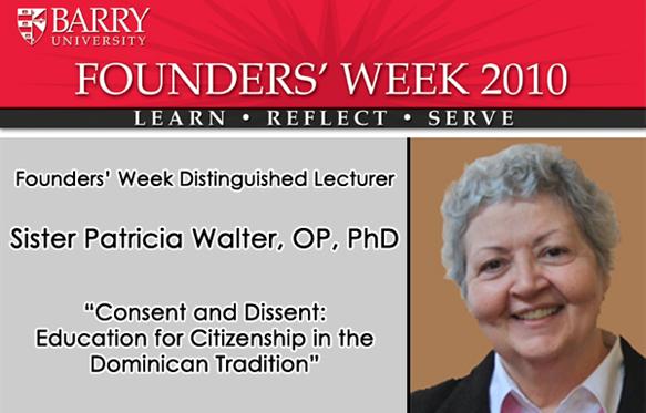 Barry University News Founders Week Distinguished Lecturer Sister Patricia Walter Op Phd 